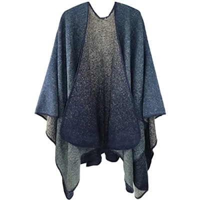 Afbeelding van Poncho voor dames, sjaal, omslagdoek, cape, imitatiekasjmier, royale maat, elegant, warm, winters, dik en zacht, marineblauw, One Size