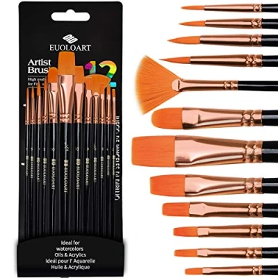 Afbeelding van Professionele Kunstenaars Verfkwastenset van 12, voor Kinderen, Volwassenen Fantastisch Canvas, Aquarel &amp; Stof, Beginners en Professionals, Groot Water, Olie of Acryl het Schilderen
