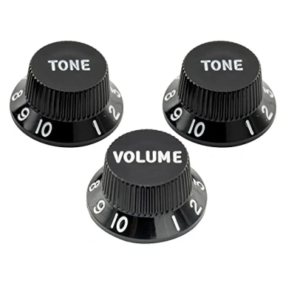 Afbeelding van Musiclily Ultra Universele Maat Strat Knoppen 1 Volume 2 Toon Knobs Set voor Fender Stratocaster ST stijl Elektrische Gitaar, Zwart