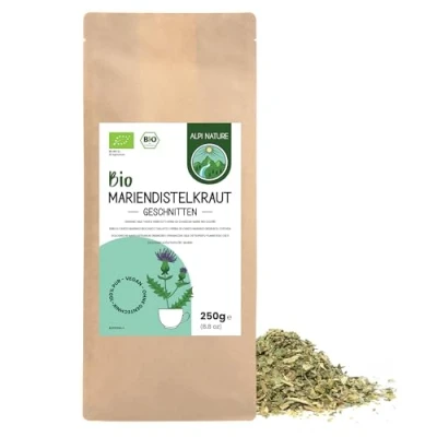 Afbeelding van Mariadistel BIO 250g van Alpi Nature, mariadistelkruid biologisch gedroogd en gesneden voor de bereiding mariadistelthee kruidenthee