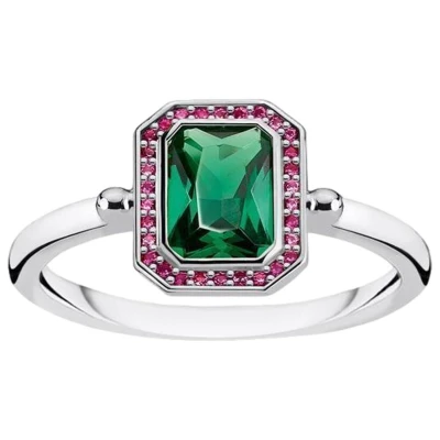 Afbeelding van Thomas Sabo Damesring Stenen Rood en Groen Zilver 925 Sterling TR2264 348 7 52, 52 EU, Zilver, Glas