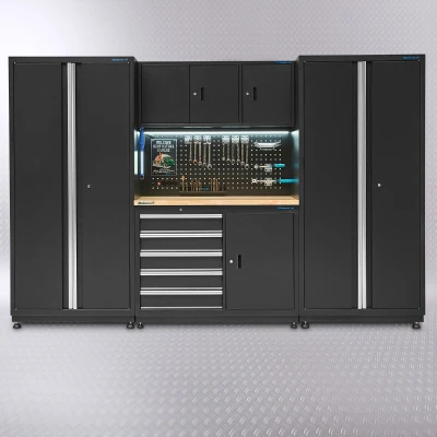 Afbeelding van Datona Werkbank 160 Cm Met Bovenkast En Twee Gereedschapskasten (340 x 60 200 cm) Matzwart