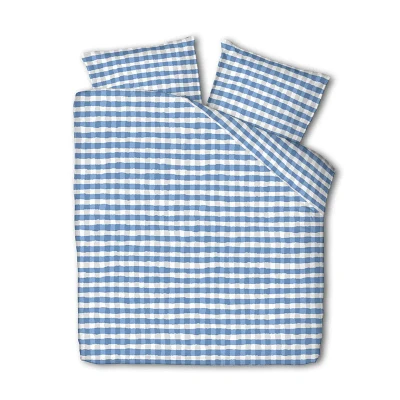 Afbeelding van Dekbedovertrek Luna Squares Tweepersoons (200x220 cm) Blauw Microvezel Dessin: Ruiten Bedding Dekbed Discounter.nl