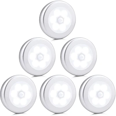 Afbeelding van 6 Pack Motion Sensor Lights, Draadloze Batterij Aangedreven Automatische Nachtlampje met 3M Zelfklevende Pads die overal blijven plakken of gebruik magneet, Kasten Garderobe Kast Hal Trappen