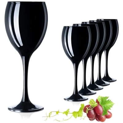 Afbeelding van Set van 6 platina wijnglazen, zwart en wit, 320 ml.