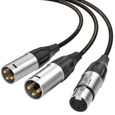 Afbeelding van TISINO XLR splitterkabel, 1 vrouwelijk naar 2 mannelijke patch Y kabel gebalanceerde microfoon splitter snoer audio adapter 0,3 m
