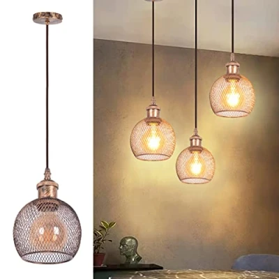 Afbeelding van E27 vintage hanglamp, industriële retro plafondlamp, stijl kooikroonluchter, binnenverlichting, keuken woonkamer eetkamer slaapkamer lamp, verstelbare touwdecoratie