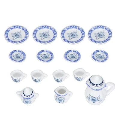Afbeelding van 1:12 Poppenhuis Accessoire, 15pcs Mini Porselein Bloem Thee Cup Set Decor Keuken Miniatuur Simulatie Meubilair Model voor Baby Jongen Meisje Poppenhuizen (Tye 1)