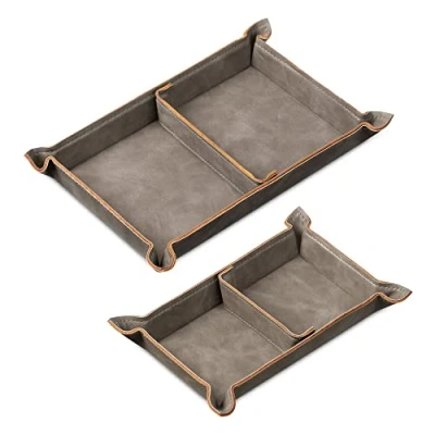 Afbeelding van Navaris 2x tray van imitatieleer Set 2 imitatieleren organizers Opbergbakje voor sleutels, telefoon en portemonnee Grijs