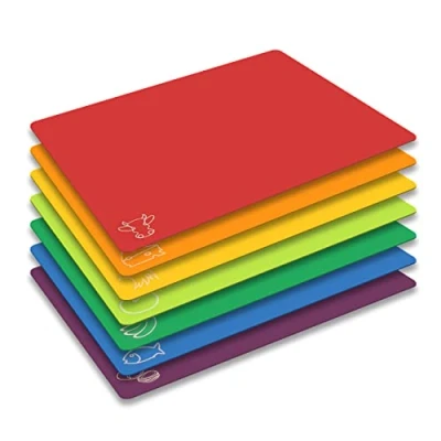 Afbeelding van Snijplank Set Flexibele Kunststof Gekleurde Matten met Voedsel Pictogrammen, Fotouzy BPA Vrije Snijplanken, Niet poreus, Vaatwasmachinebestendig, van 7
