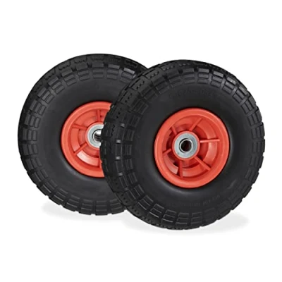 Afbeelding van Relaxdays steekwagenwiel anti lek 4.1/3.5 4 rubberen band reservewiel 2 stuks zwart rood