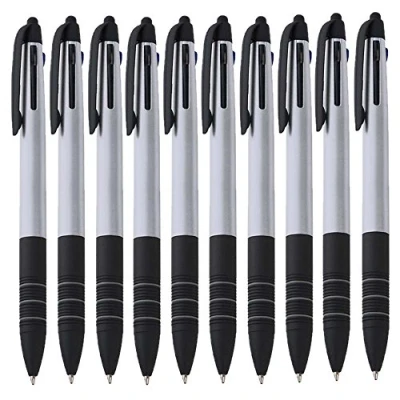 Afbeelding van notrash2003®, set van 10 drievoudige balpen, drie kleuren, blauw, rood en zwart, met touchpen, 4 in 1 schrijfgerei (zilver)