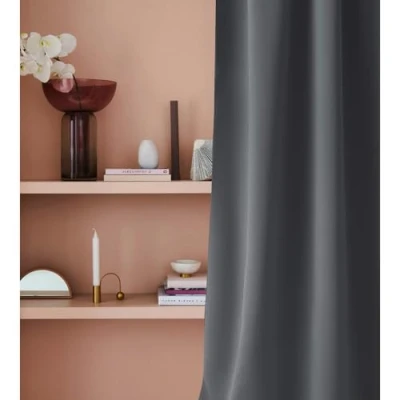 Afbeelding van ROOM99 Gordijn met plooiband, laurier, 140 x 260 cm breedte hoogte, verduistering, ondoorzichtig, schuifgordijnen, voor woonkamer, slaapkamer, donkergrijs