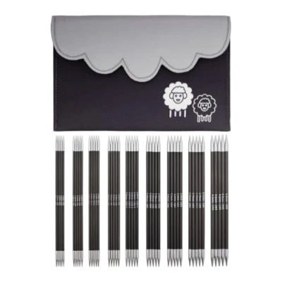 Afbeelding van KnitPro Karbonz breinaaldenset met dubbele punt 9 x 15 cm breinaalden, sets van 5 Deluxe set voor beginners, professionals en cadeauset