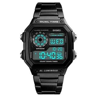 Afbeelding van Men&#039;s Multi Function Dual Time Watch Countdown Alarm Luminous Stainless Steel Band