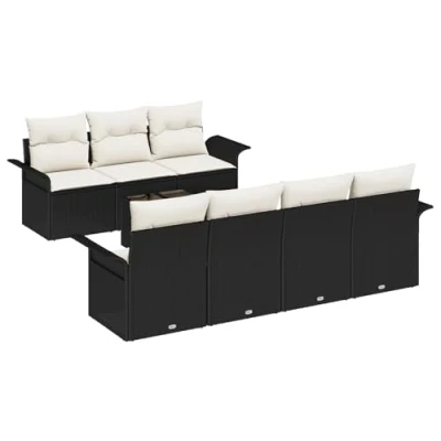 Afbeelding van vidaXL 8 delig tuin sofa set met kussens zwart poly rattan, 2 zits opslag &amp; rattan
