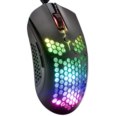 Afbeelding van Lichte gaming muis, bekabeld, 65 g, 26 USB gamingmuizen met RGB achtergrondverlichting en programmeerbare 7 knops controller, PAW3325 12000DPI Honeycomb Shell Model O voor pc, Xbox, PS4