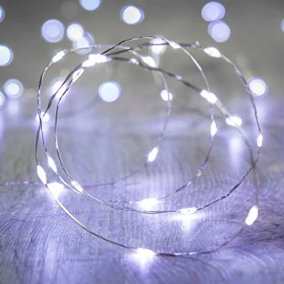 Afbeelding van Lights4fun Batterij geëxploiteerd Fairy Lights met 20 Micro Witte LEDs op Zilveren Draad