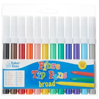 Afbeelding van Baker Ross AF962 grote verpakking viltstiften met brede punt voor kinderen om te schilderen en tekenen (12 stuks)