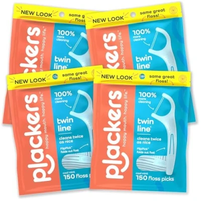 Afbeelding van Plackers Twin Line tandzijde plectrums, 150 stuks (Pack van 4)