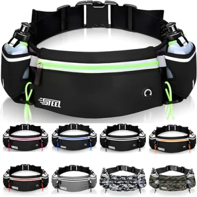 Afbeelding van Hardloopriem, sportheuptas met zachte drinkfles, flessenhouder, waterdicht, voor heren en dames, smartphone, iPhone, Samsung Galaxy, comfortabel, joggen, Groen, Eén maat, hardloopriem