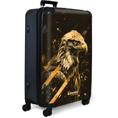 Afbeelding van NoBoringSuitcases.com® Koffer groot Reiskoffer lichtgewicht Zwart met gouden adelaar Rolkoffer 4 wielen Grote trolley XL 98 liter bagage