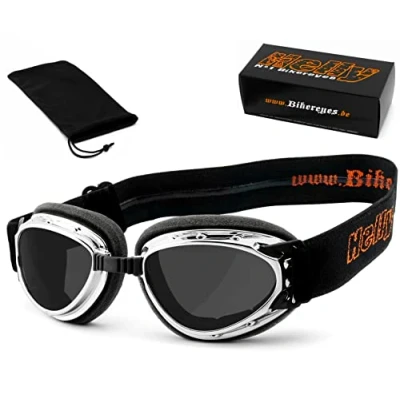 Afbeelding van Heldery® No.1 Bikereyes® Motorbril, Bikerbril Winddicht gewatteerd, anti condens, HLT® veiligheidsglas volgens DIN EN 166 TOP draagcomfort bij lange ritten Motorbril: 1331b