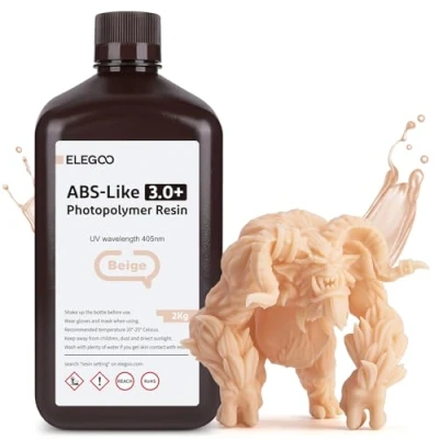 Afbeelding van ELEGOO ABS Like Resin 3.0 Plus, 3D printerhars, snelle fotopolymeerhars, uv hardend, hoge precisie, voor LCD printer, beige, 2 kg