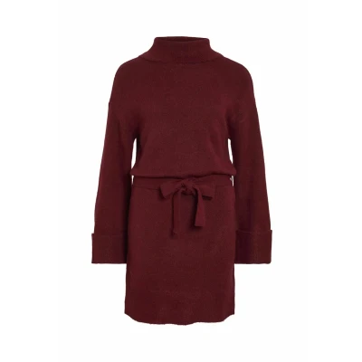 Afbeelding van Vila VIROLFIE L/S TIE Belt Knit Jurk NOOS, Cabernet, XS