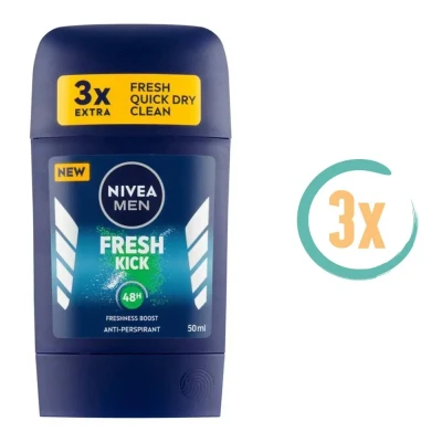 Afbeelding van Nivea Men Fresh Kick Deodorant 3x50 ml Freshness Boost met Cactuswater Deodorants Man Voordeelverpakking