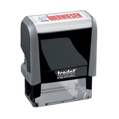 Afbeelding van Trodat Office Printy 4912 zelfkleurende tekststempel, tekst overwezen, afdrukkleur blauw rood, 47 x 18 mm