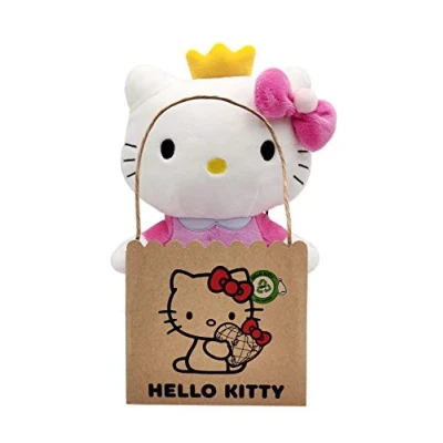 Afbeelding van Hello Kitty Princess Eco Plush 24 cm in herbruikbaar kartonnen zakje het pluche is gemaakt van 100% PET flessen gerecycled materiaal