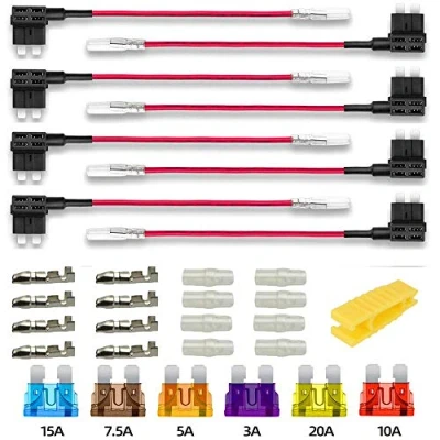 Afbeelding van Gebildet 8stks 12V 24V Standaard Add a Circuit Zekeringkraan, ATS Medium Piggy Back Blade Zekeringhouder met Draadharnas, 6stks Zekering (3A 5A 7.5A 10A 15A 20A) en Zekeringtrekker