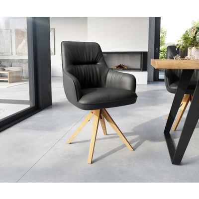 Afbeelding van Draaistoel Zelia Flex met armleuning houten frame hoekig echt leer zwart 180