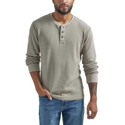 Afbeelding van Wrangler Authentics Men&#039;s Long Sleeve Waffle Henley, Pumice Stone, Large
