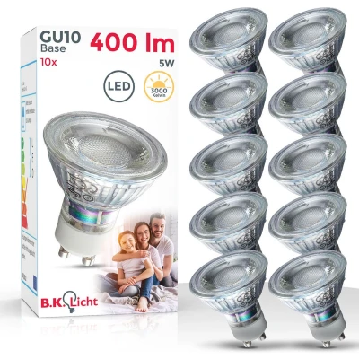 Afbeelding van B.K.Licht LED Lichtbron set van 10 met GU10 5W 3.000K warm wit licht lampjes lampen reflectorlamp