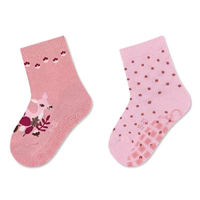 Afbeelding van Sterntaler ABS sokken dubbel pak fawn en polka dots roze