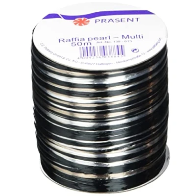 Afbeelding van Präsent Rayon Raffia Biologisch afbreekbaar lint Zilver Zwart 50 meter spoel