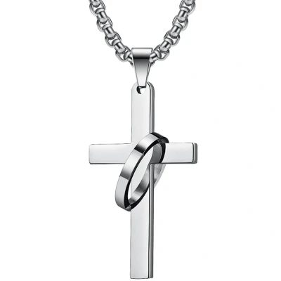 Afbeelding van Ketting met Kruisje en Ring Hanger Zilver Kleurig Kettingen Heren Dames Kruis Cadeau voor Man Mannen Cadeautjes