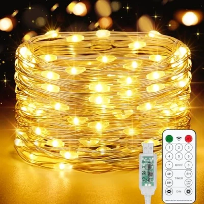 Afbeelding van Vacoulery Lichtsnoer met 150 leds, USB, waterdicht, timer en afstandsbediening, 8 programma&#039;s, 15 meter, lichtketting voor kamer, feest, bruiloft, Kerstmis