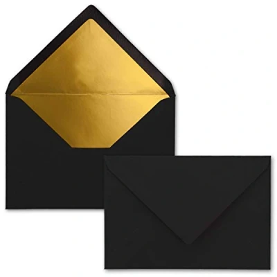 Afbeelding van Neuser PAPIER FarbenFroh door Gustav Enveloppen, 10 x enveloppen B6 met gouden binnenvoering, zwart, 12,5 17,6 cm, natte plakrand