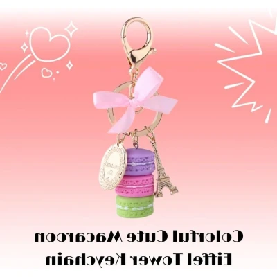 Afbeelding van Kleurrijke schattige macaron legering Eiffeltoren sleutelhanger accessoire voor auto of tas Paars