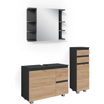 Afbeelding van Vicco Badkamermeubel set &quot;J Shape&quot;, Antraciet/Krachtige eik goud, 3 delen