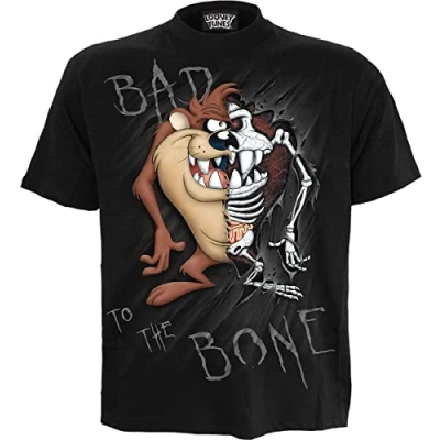Afbeelding van Looney Tunes Taz Bad 2 D Bone T shirt met print op voorkant Zwart, S