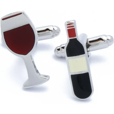 Afbeelding van Manchetknopen Wijnfles en Wijnglas Zilver Rood