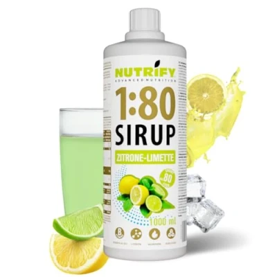 Afbeelding van NUTRIFY Vital fitnessdrank 1:80 siroop 1 L citroen limoen, drankconcentraat met vitaminen en carnitine suikervrij geeft 80 liter sportdrank caloriearm, 1000 ml