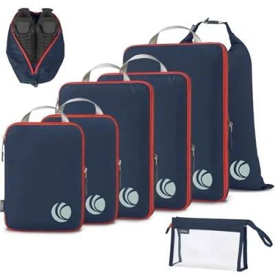 Afbeelding van Cipway Compressie verpakking kubussen, ultralichte reisbagage organizer sets uitbreidbare reisbenodigdheden voor handbagage (blauw 8 stuks)