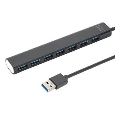 Afbeelding van USB 3.0 hub, zwarte 7 in 1 high speed transmissiesplitter, draagbare netwerkadapter 5GB met blauwe LED voeding, ondersteunt hot swap, plug and play