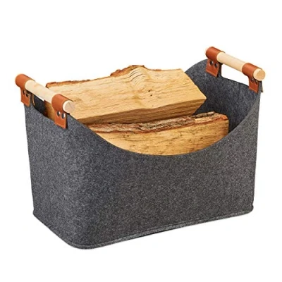 Afbeelding van Relaxdays vilten mand opbergmand vilt houtmand groot grijs opvouwbaar donkergrijs