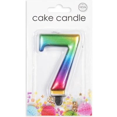 Afbeelding van Kaars 7 jaar Regenboog Metallic 8cm